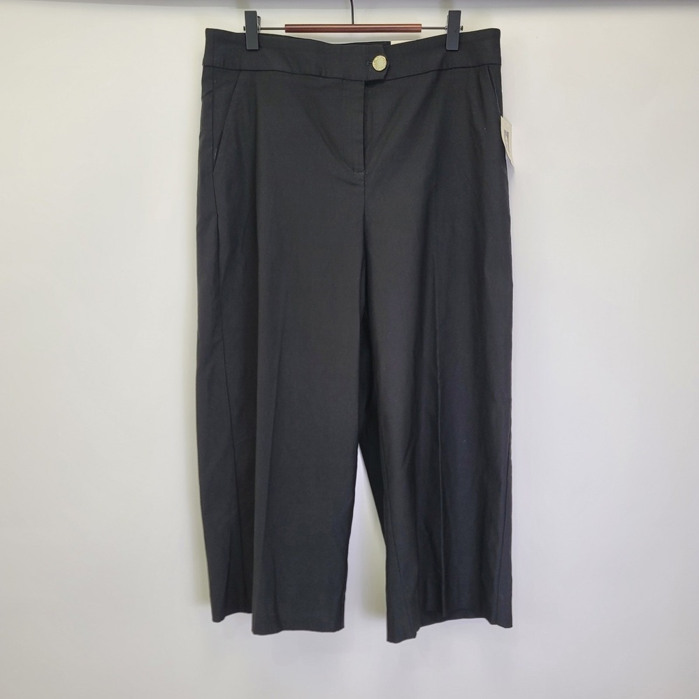 Anne Klein Culotte Crop Pants Womens 32" Waist Black High Rise Wide Leg Career